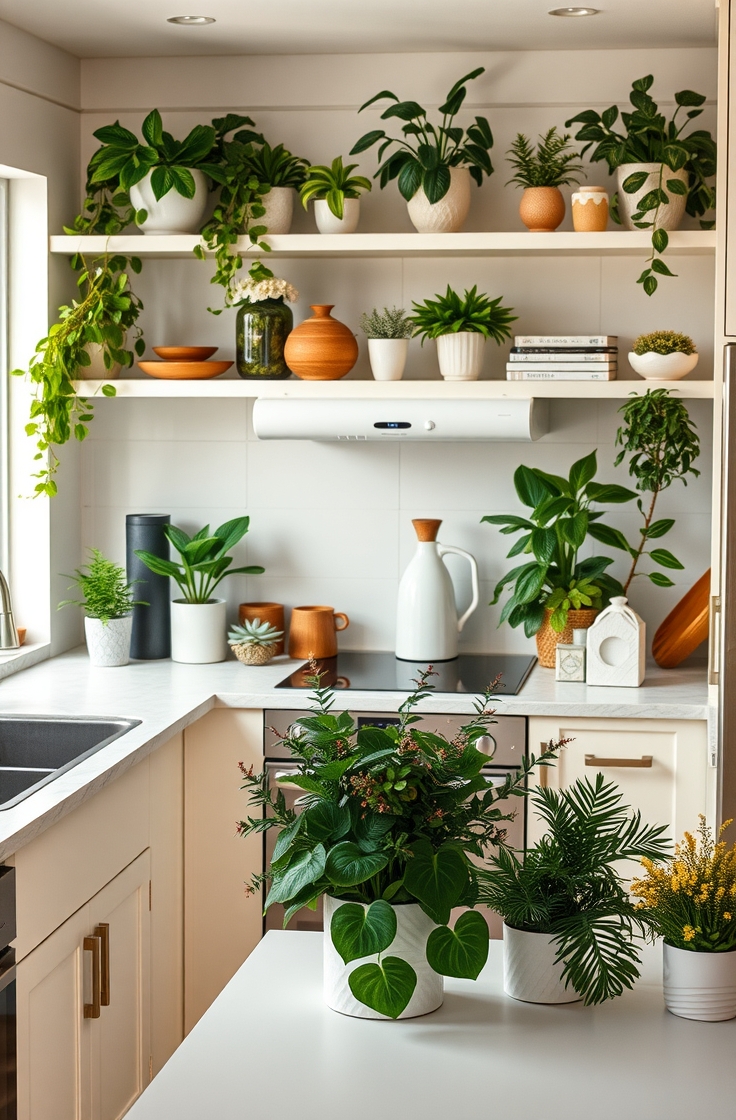 Add Fake Plants to Kitchen Counters or Shelves