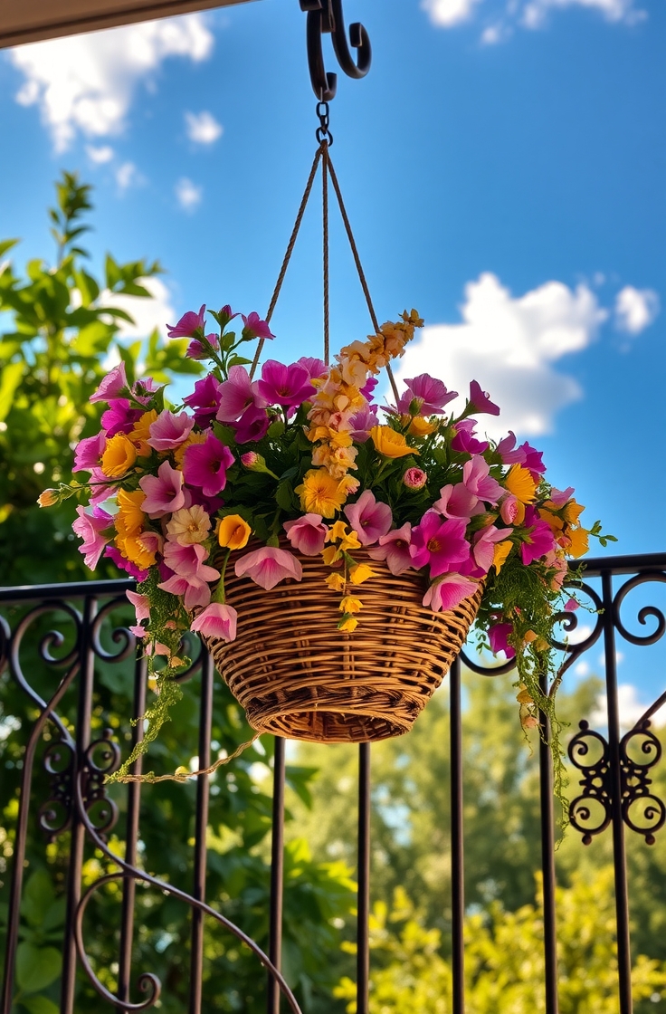 Hanging Flower Baskets on the Balcony