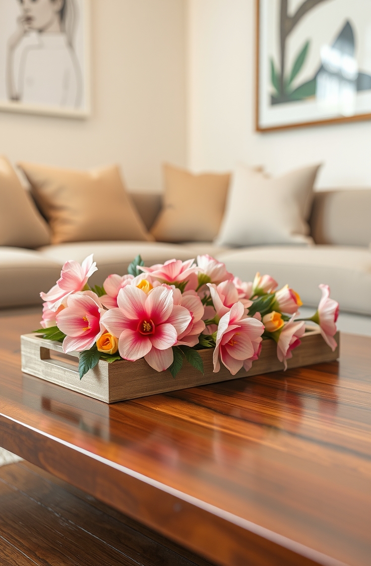 Style a Tray with Flowers for the Coffee Table