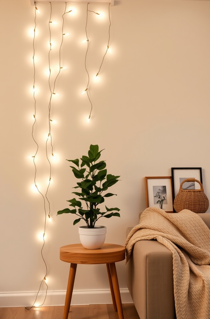 Hang Fairy Lights for a Cozy Glow