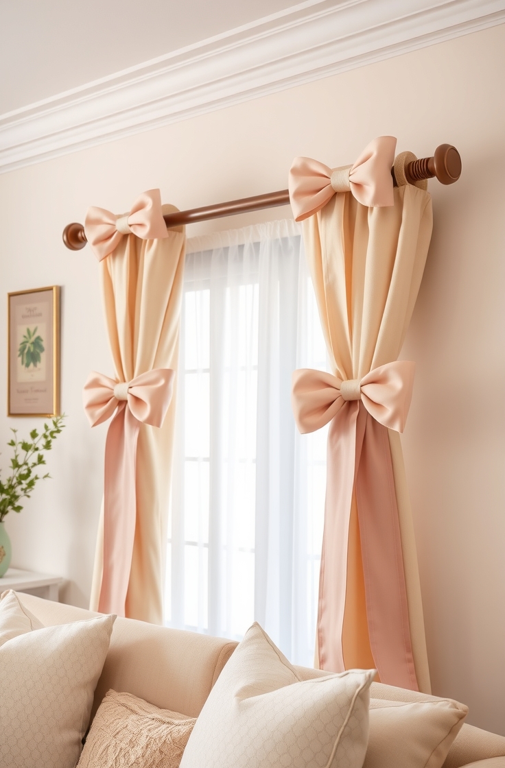 Tie Bows on Curtain Rods