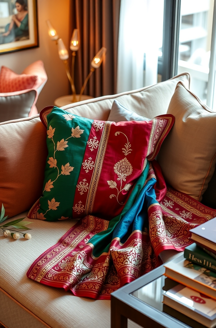 Turn Sarees into Cushion Covers