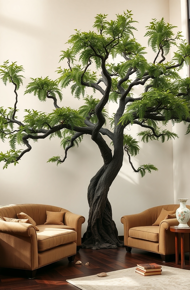 Use a Tall Tree in the Living Room Corner