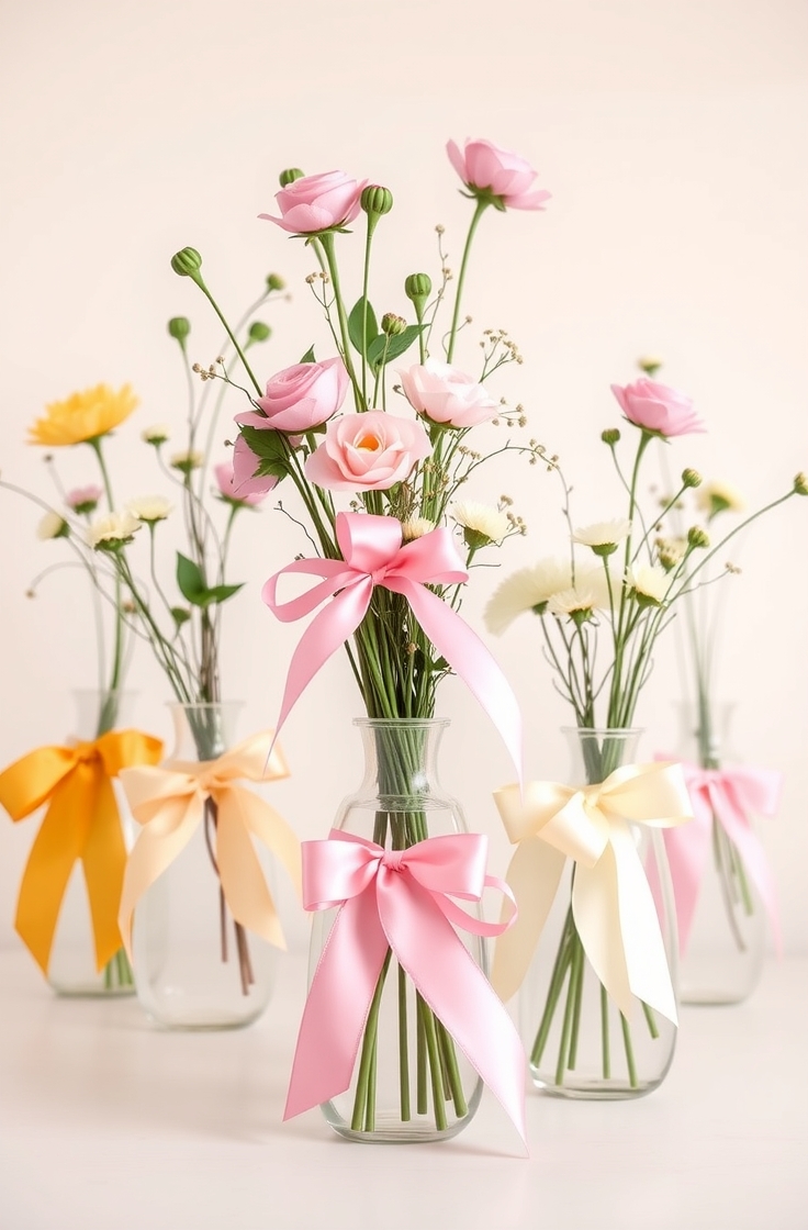 Wrap Ribbons Around Flower Vases