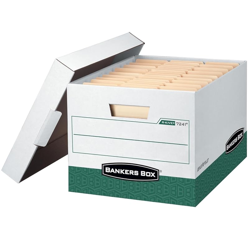 Heavy-duty file storage boxes with lids, fast-fold assembly, letter an