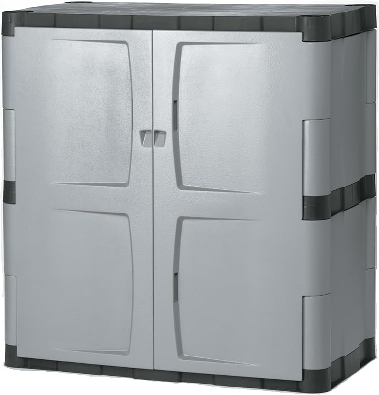 Rubbermaid Freestanding Lockable Storage Cabinet with Two Shelves for