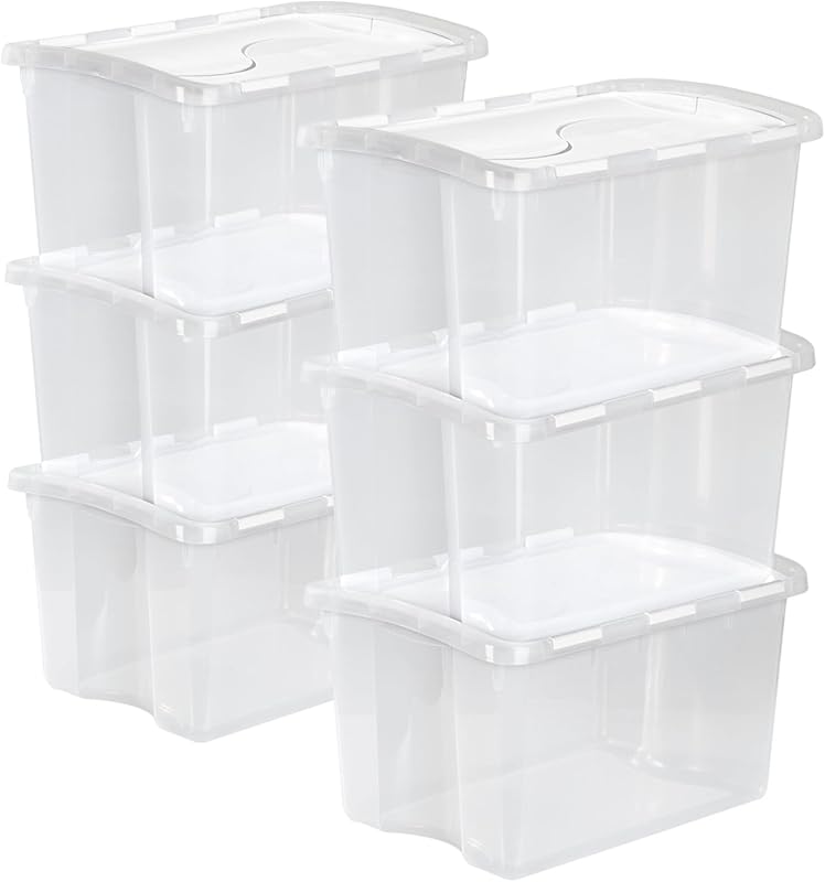 Sterilite 6-Pack Stackable Storage Bin with Lid, Clear Plastic Design,
