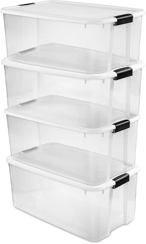 Sterilite 4-Pack Ultra Latching Box, Storage Bins with Lids, Clear Pla