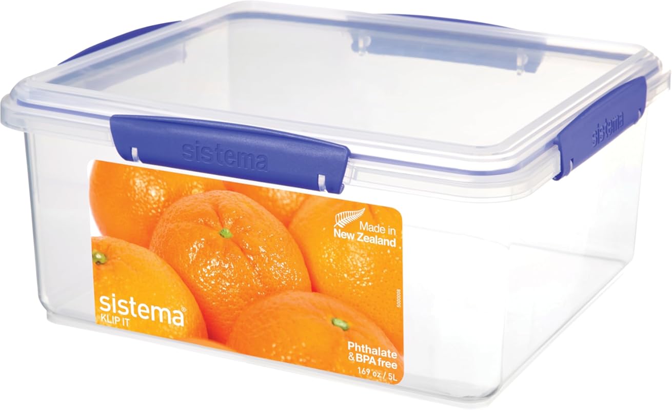 Sistema 5L Airtight Food Storage Container, Clear Plastic with Blue Cl
