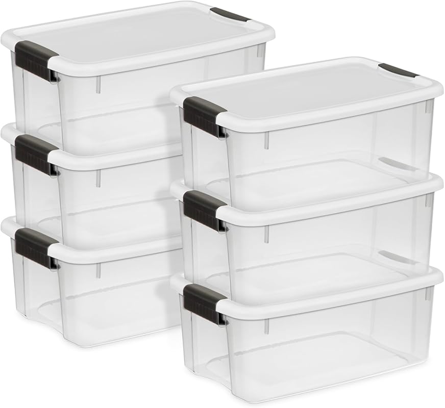 Sterilite 6-Pack Ultra Latching Box, Storage Bins with Lids, Clear Pla