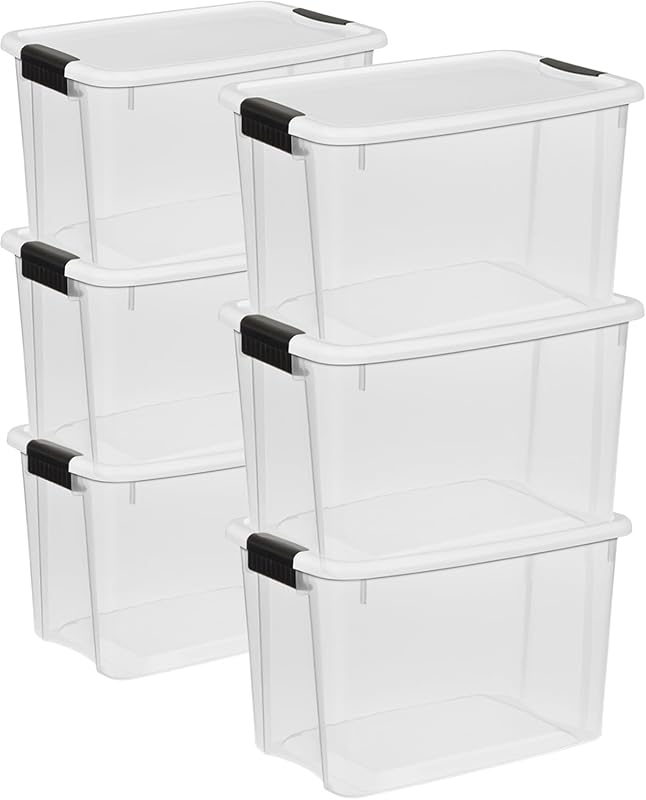Sterilite 6-Pack Ultra Latching Box, Storage Bins with Lids, Clear Pla