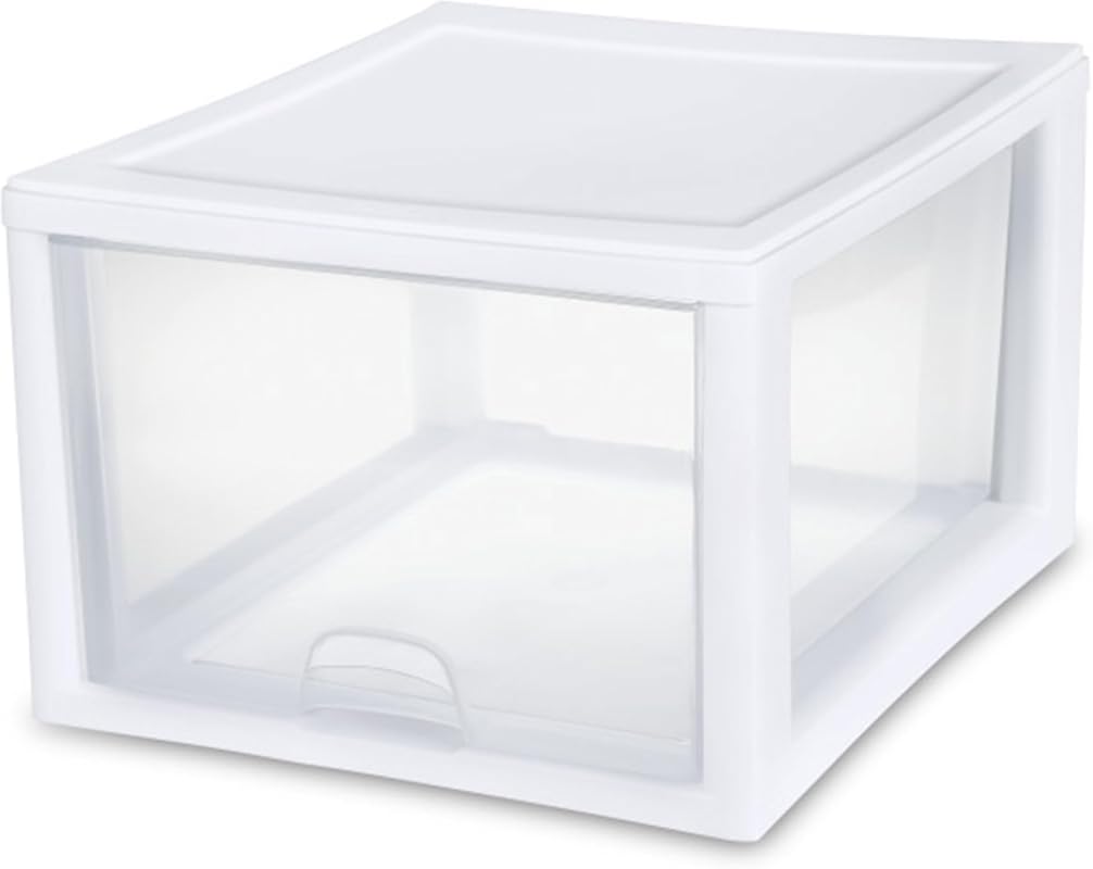 Sterilite 4-Pack 27 Quart Stacking Drawer, Clear Storage Closet Organi