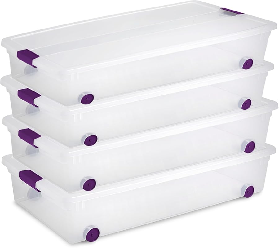 Sterilite 4-Pack 60 Quart ClearView Latch Box, Wheeled Underbed Organi