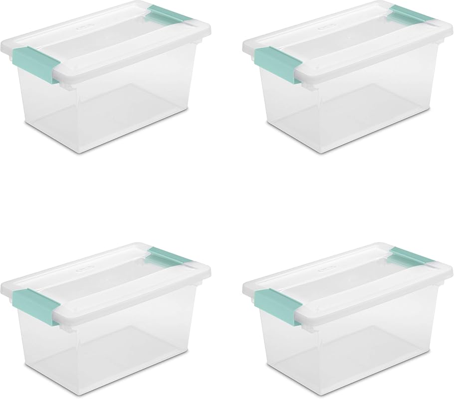 12 x 12 Stackable Plastic Storage Bin with Latching Lid, Clear, 4-Pack