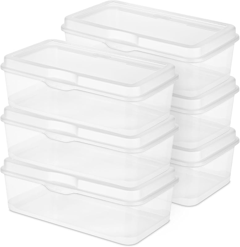 Sterilite 6-Pack Rectangular Large FlipTop, Clear Plastic Storage Box 