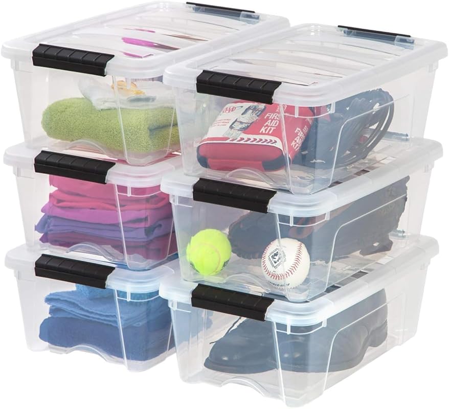 IRIS USA 13 Quart Clear Plastic Storage Bin with Lid and Latches, 6-Pa