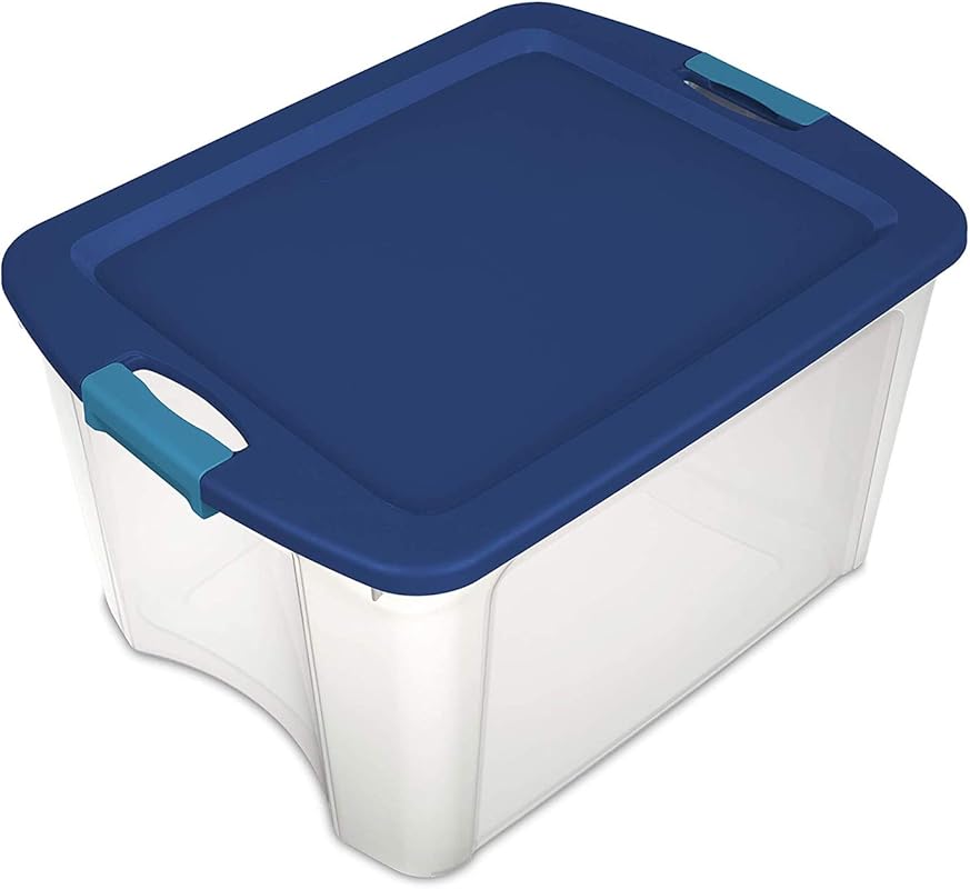 18 Gallon Latching Plastic Storage Bin with Clear Base and True Blue L