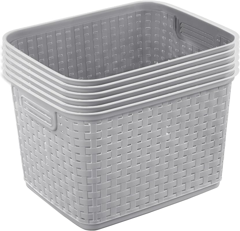 Sterilite 6-Pack Tall Woven Plastic Storage Baskets with Handles for B
