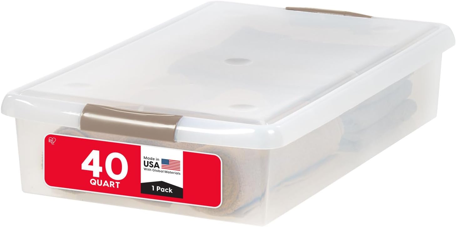 18 x 18 Under Bed Plastic Storage Bin with Secure Lid, Gray and Clear