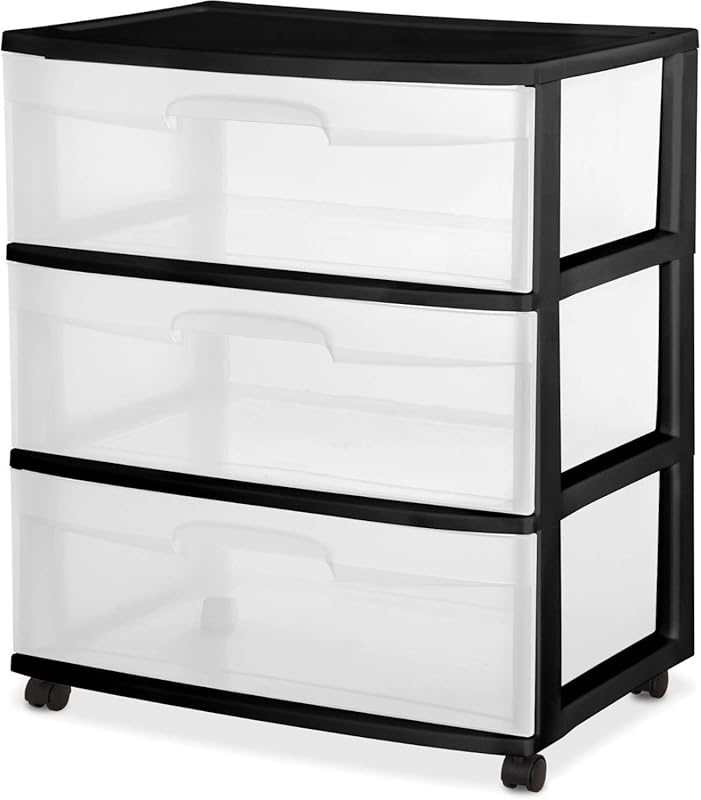 3 Drawer Wide Cart Black Storage Plastic