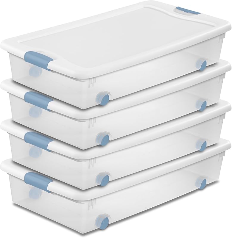 56 Quart Clear Plastic Under Bed Storage Bins with Wheels and Latching