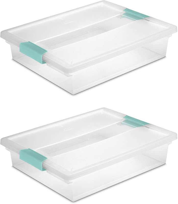 STERILITE 19638606 Large Clip Box, Clear with Blue Aquarium Latches 2 