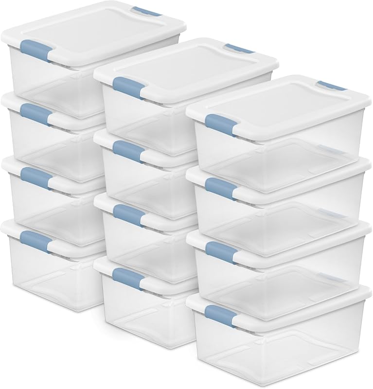 Sterilite 12-Pack Under Bed Storage Bins, 15 Quart, Clear Plastic with