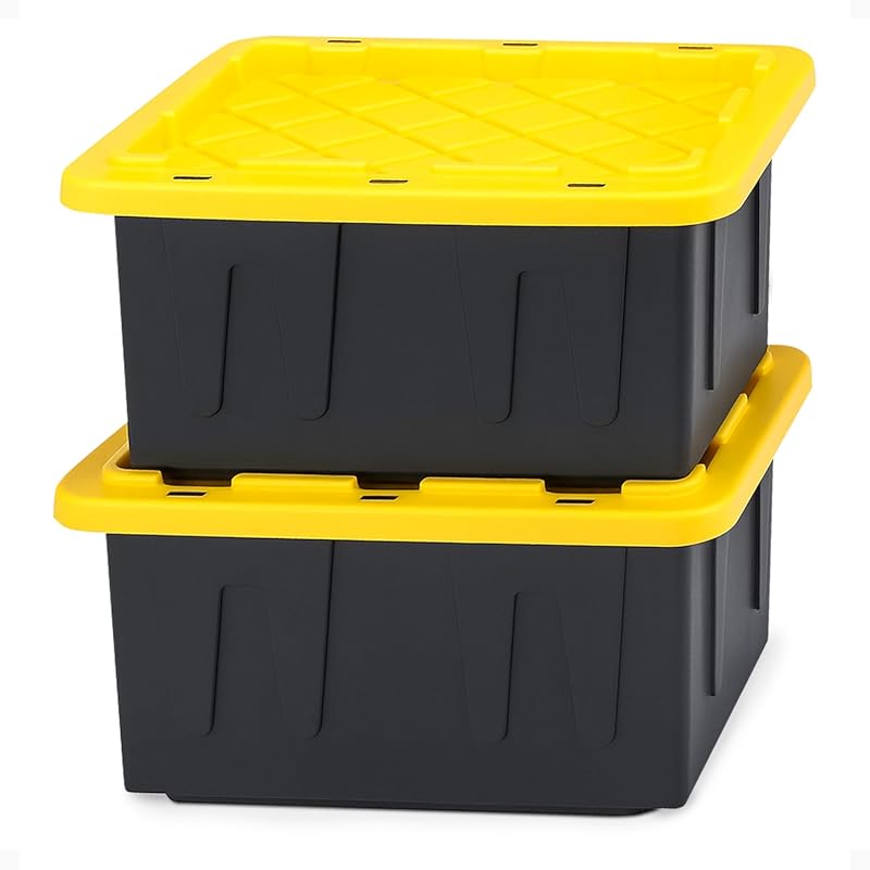 HOMZ 2-Pack Durabilt, Heavy Duty Plastic Storage Bins with Lids, 15 Ga