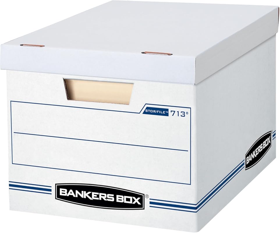 Standard duty file storage boxes with removable lids, letter and legal
