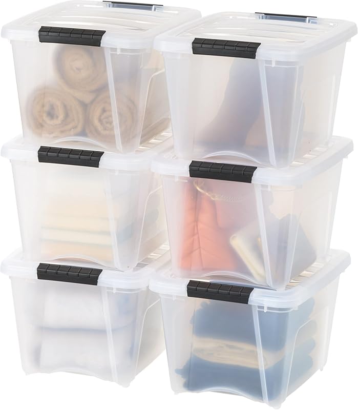 BPA-free clear plastic storage boxes with latches and handle, 19 quart