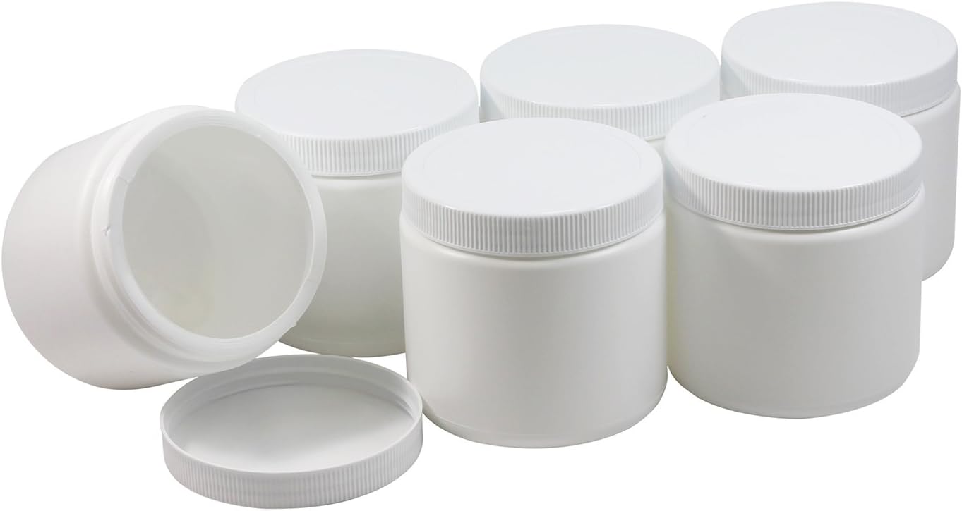 White BPA-Free Plastic Food Jars with Screw-On Lids, 16 oz Set of 6 fo