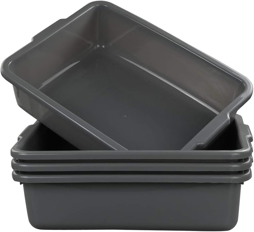 4-Pack Grey Plastic Bus Tubs, 13 Liter Commercial Tote Boxes for Stora