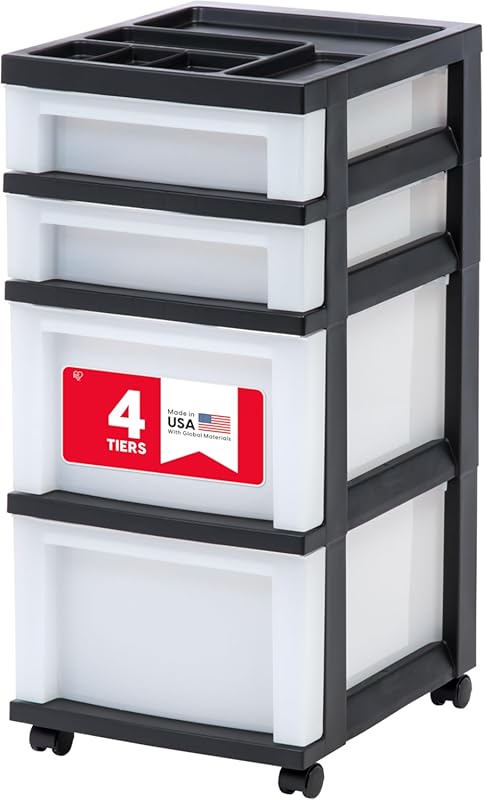 IRIS USA Plastic Drawer Storage Organizer Rolling Cart, with Wheels Ca