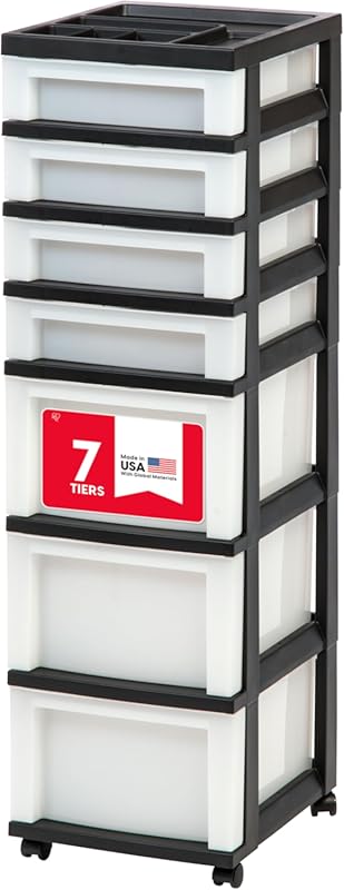 7-Drawer Rolling Plastic Storage Cart with Wheels for Classroom, Bathr