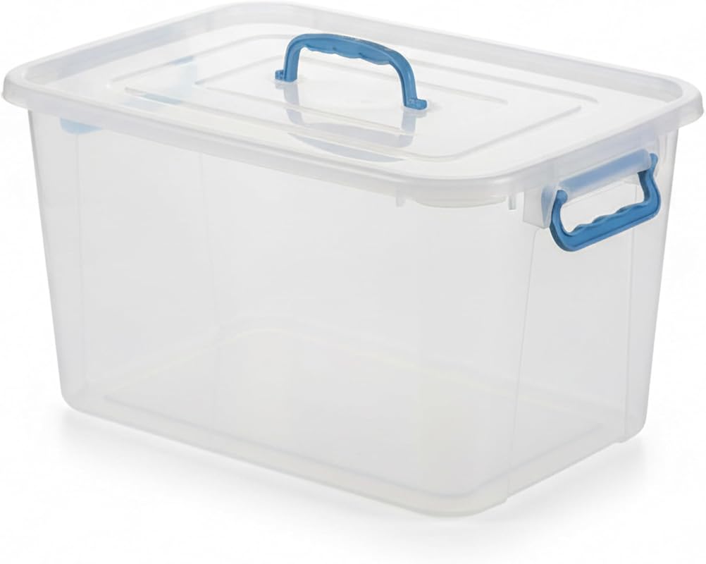 Large clear storage container with lid and handles for home or office