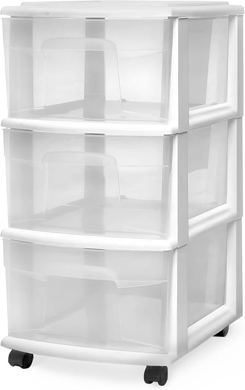 HOMZ 3-Tier Rolling Plastic Storage Cart with Clear Drawers and Remova