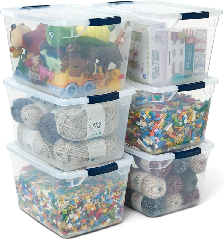 Rubbermaid Cleverstore 32 Quart Clear Plastic Storage Bins with Lids,