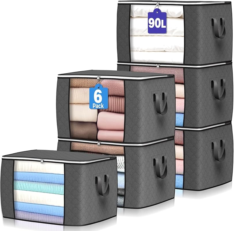 Large 90L Storage Bags for Blankets, Comforters, and Clothing – 6 Pack