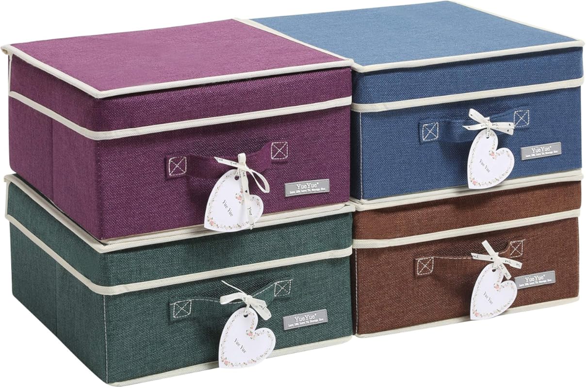 12 x 12 Foldable Fabric Storage Bin with Lid, Dark Colors, 4-Pack