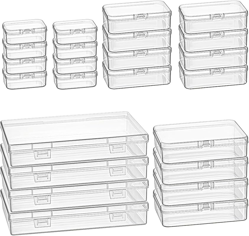 Goodma 24 Pieces Mixed Sizes Rectangular Empty Mini Clear Plastic Orga