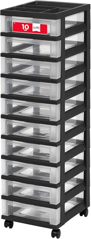 10-Drawer Rolling Plastic Storage Cart with Wheels for Craft Supplies 