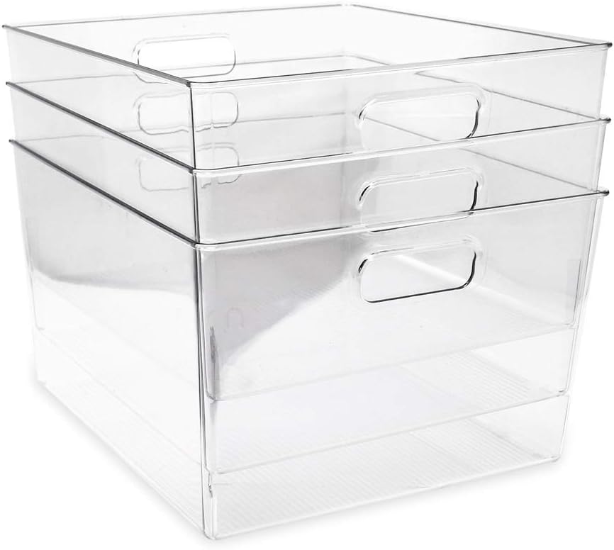 3-Pack XL Clear Plastic Storage Bins with Handles for Home and Office 