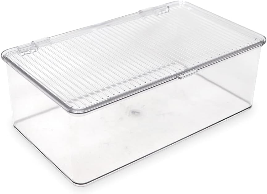 Isaac Jacobs Medium Stackable Organizer Bin  w/ Hinged Lid, Clear Stor