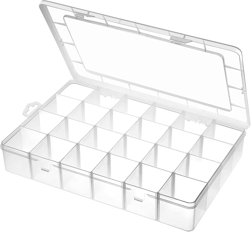Large clear organizer with 24 adjustable grids for beads and craft sup