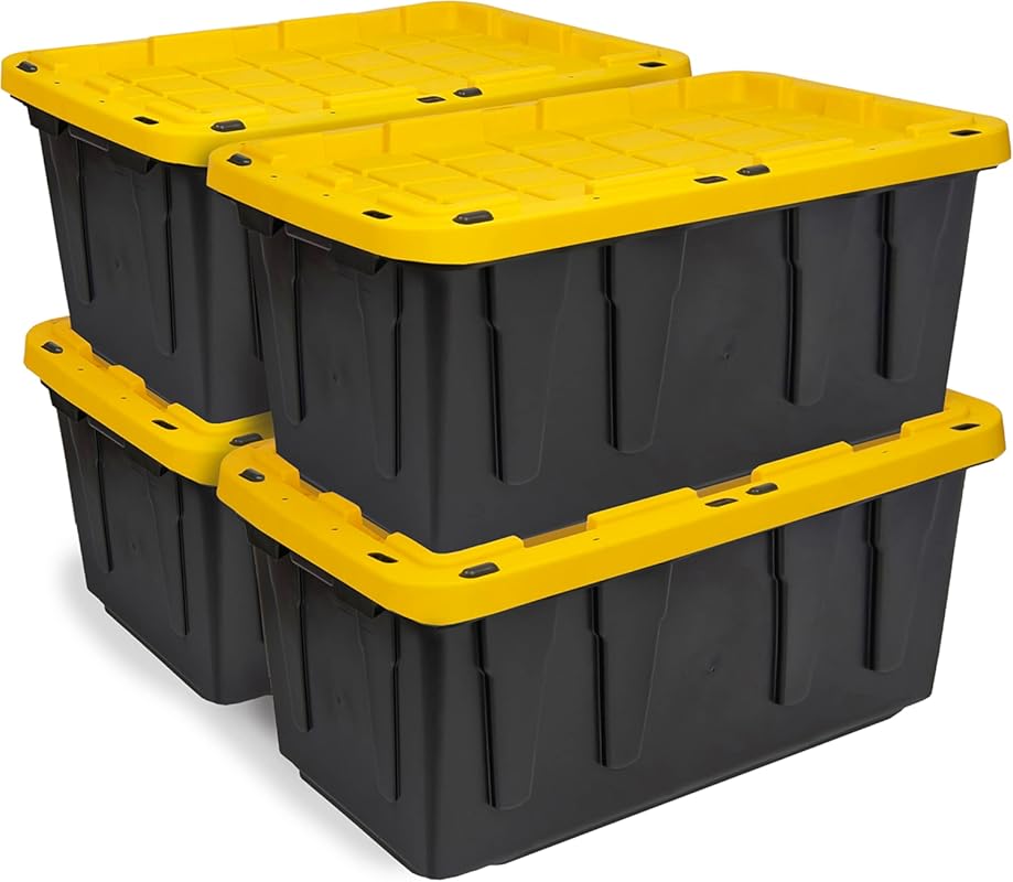 BLACK & YELLOW 17-Gallon Heavy Duty Storage Bins with Lids, Stackable 