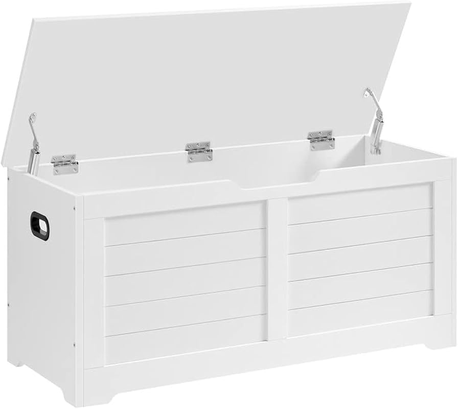 Farmhouse Style Storage Bench with Safety Hinges for Entryway or Bedro