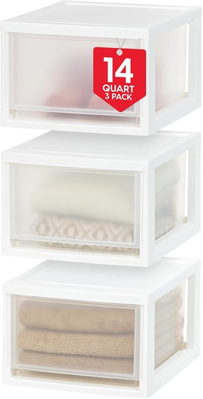 IRIS USA 14.5 Qt. Plastic Drawer Storage Organizer Stacking Drawers, 3