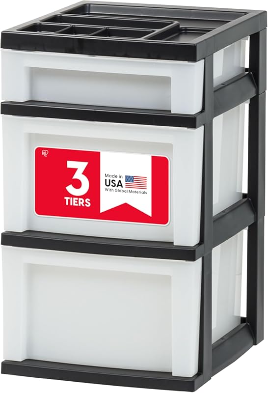 Rolling Plastic Two-Drawer Organizer, Black and Pearl, for Craft Room