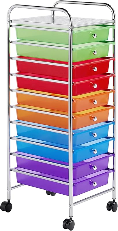 Yaheetech 10 Drawer Cart Rolling Plastic Storage Cart and Organizer Mu