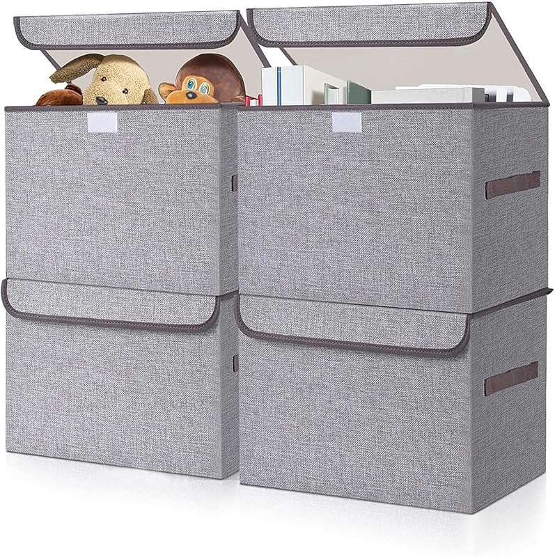 Large Foldable Storage Bins with Flip-Top Lid and Handles for Clothes 